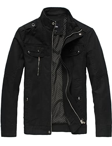 Image of Wantdo Men's Lightweight Cotton Jacket Outdoor Windbreaker Coat Classic Full-Zip Jackets Stand Collar Jackets Black M