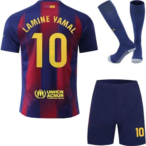 Image of Soft Gardin Home 2025/2026 Yamal #10 Football Kids Jersey Shorts Socks Gift Set Youth Sizes (Blue/Red,- 30)