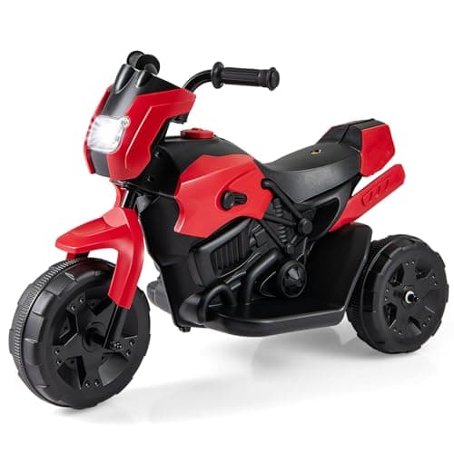 Image of COSTWAY Kids Electric Motorcycle, 6V Battery Powered Motorbike with LED Headlight, Foot Pedal, 3 Wheel Ride on Toy Car Trike for Boys Girls Aged 37-72 Months (Red)