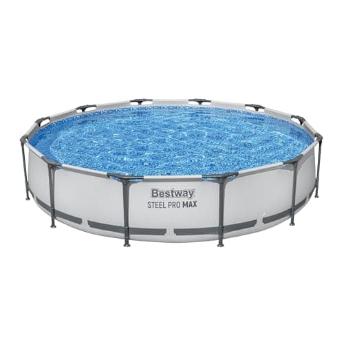 Image of Bestway BW56416GB-21 Steel Pro Round Frame Swimming Pool with Filter Pump, Grey, 12 ft