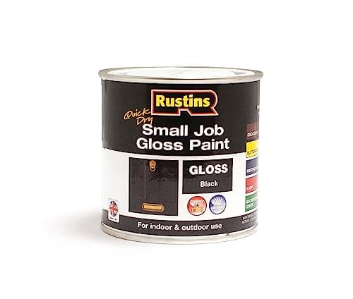 Image of RUSTINS Black Gloss Paint 250ml- Fast-Drying Water-Based Coating for Wood and Metal; Durable Hard-Wearing Finish with Smooth Gloss Shine; Low Odour Sustainable Solution for Home and Trade Use