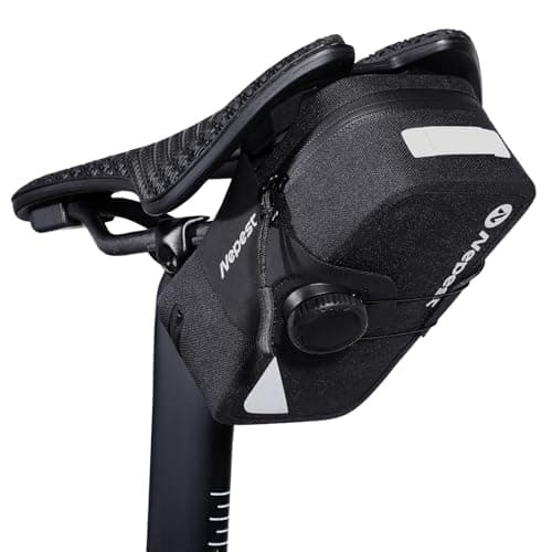 Image of Nepest Bike Saddle Bag with Knob Closure - Waterproof 0.6L Bike Seat Bag, Reflective Under Seat Pouch for Road, Gravel, Mountain Bikes | Easy Access & Secure Cycling Tail Bag, Black