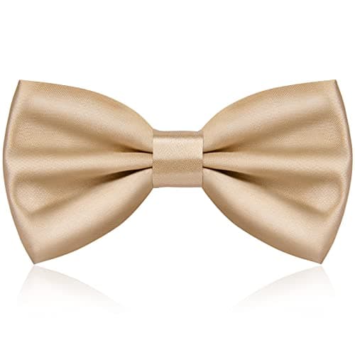 Image of URAQT Men's Bow Tie, Classic Solid Color Pre-Tied Bow Tie for Men, Satin Tux Bowtie, Adjustable Formal Neck Bowtie for Parties, Wedding (Champagne)