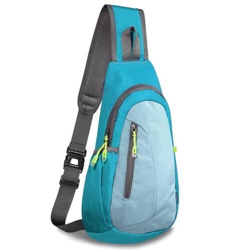 Image of TITECOUGO Small Canvas Sling Bag Lightweight Crossbody Bag for Women Rucksack for Men Running Backpack Travel Chest Pack Shoulder Daypack for Gym Work Outdoor Hiking Sports Blue/Pale Blue