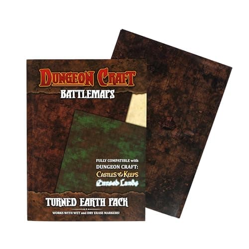 Image of DUNGEON CRAFT Battle Map for DND & RPG – Double-Sided Gloss Laminated 24"x33" Mat with 1" Grid – Wet/Dry Erase Tabletop Terrain – Turned Earth Pack