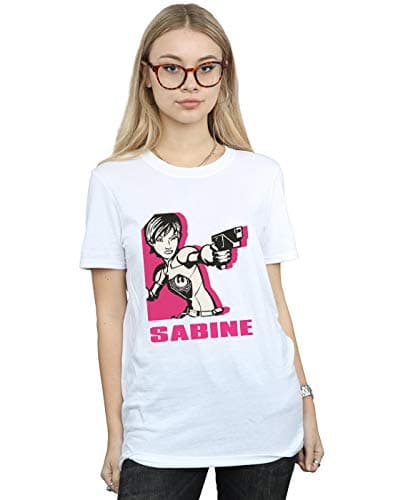 Image of Star Wars Women's Rebels Sabine Boyfriend Fit T-Shirt White XXX-Large