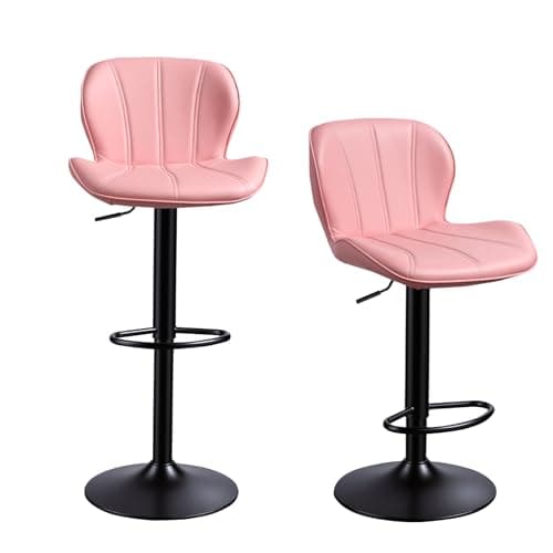 Image of Panana Set of 2 Ergonomic Adjustable Bar Stool PU Leather Soft Sponge Cushioning Integrated Footrest Counter Barstool (Pink)