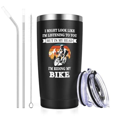Image of Livole Cycling Gifts for Men, Him, Biker, Cyclist, But in My Head I'm Riding My Bike, Biker Gifts for Men, Christmas Mens Present for Him Unique, 20oz Insulated Wine Tumbler, 600ml Coffee Travel Mug