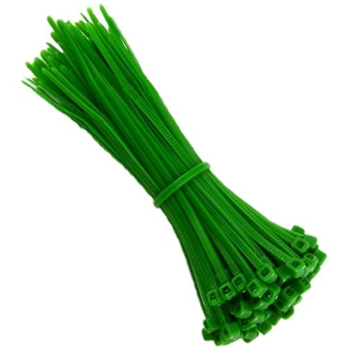 Image of KafTon Pack of 100 Green Cable Zip Ties, UL Nylon, Perfect for PC, Bicycle Tie Wrap DIY Home Wire Vegetable Garden Office (200mm x 4.8mm) Green