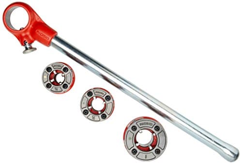 Image of RIDGID 36345 00R Exposed Ratchet Threader Set, 1/2-Inch to 1-Inch NPT Pipe Threading Dies and Manual Ratcheting Pipe Threader, Red/Black