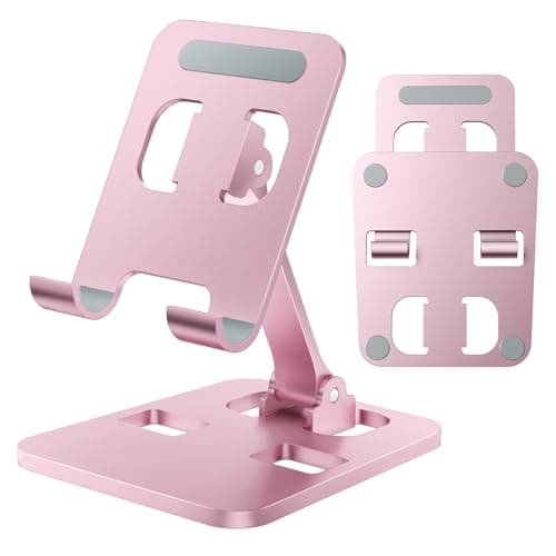 Image of Anifrim Phone Stand for Desk, Dual Folding Cell Phone Holder, Fully Adjustable Portable Mobile Phone Holder for iPhone 17 16 15 14 13 12 11 Pro Max Plus Air, Galaxy S25 S24, All Phones (Pink)