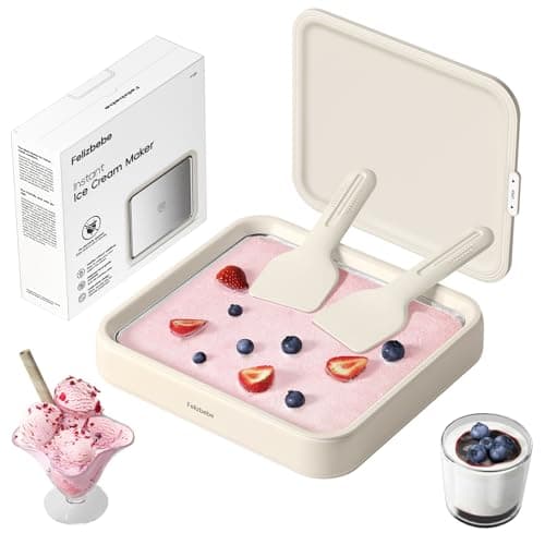 Image of Rolled Ice Cream Maker, Felizbebe Food Grade SUS316 Stainless Steel,Instant Ice Cream Roller Maker Tray with Lid and 2 Spatulas, Frozen Yogurt Machine for Family Activities, DIY Parent-Child Time