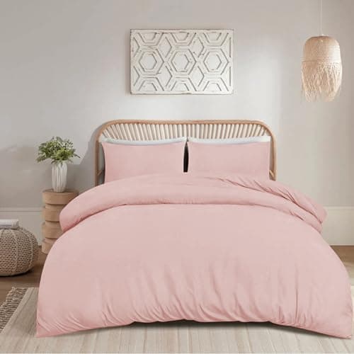 Image of funky gadgets Double Duvet Set Blush Pink Soft Brushed Microfiber Plain Dyed Duvet Cover Sets with Pillow Cases- Plain Bedding Quilt Cover Set.