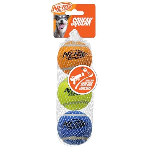 Image of Nerf Dog Tennis Balls with Built-In Squeaker, 2.5-Inch Durable Fetch Toys for Dogs, Blue/Yellow/Orange (3-Pack)