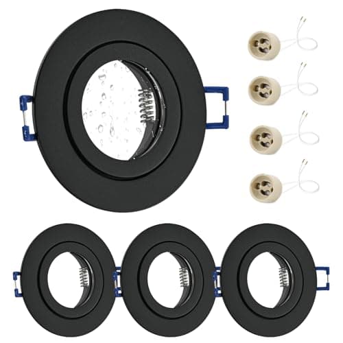 Image of GeyouLux 4 x LED Recessed Spotlights 230 V IP44 Frame with GU10 Socket Black Aluminium Ceiling Spotlights Round Flat Round Bathroom Recessed Frame Spotlights 68 mm for Outdoor Indoor Use
