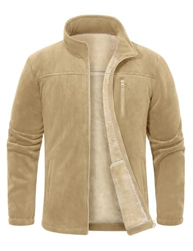 Image of TOMEEK Mens Fleece Jackets Full Zip Winter Warm Outdoor Men's Jackets Stand Collar Casual Jacket with Pockets Thick Outwear Running Hiking(khaki,L)