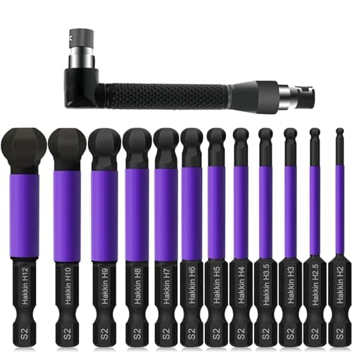Image of GIONAR 12Pcs Ball End Allen Hex Key Set S2 Steel 1/4” Hex Shank Magnetic, Purple 75mm Hex Bits Set with 1 Mini Double-Ended Socket for Daily Repair, Computer Repair, Workshop Assembly, Car Repair