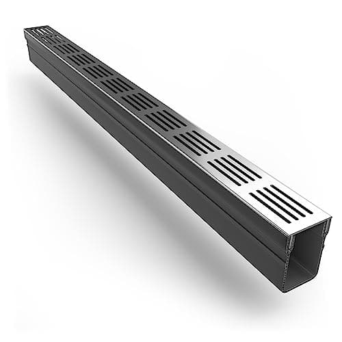 Image of Alusthetic PVC Threshold Drainage Channel with Anodized Aluminium Silver Grating | Outdoor Garden Drainage System | Soakaway Storm Drain Channel (10 x 1m Lengths)