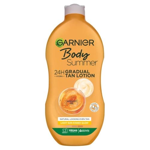 Image of Garnier Summer Body Gradual Tan Moisturiser Light, For A Radiant Sun Kissed Glow, Suitable For Face & Body, 24 Hour Hydration & A Natural Even Tan, Fast Absorption, Vegan Formula, 400ml