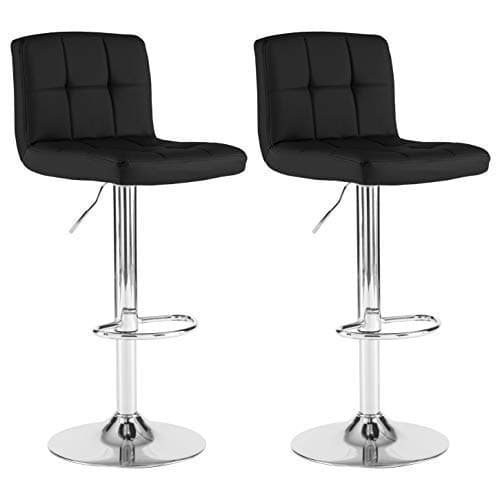 Image of Neo 2X Cuban Chrome Gas Lift Swivel Faux Leather Kitchen Adjustable Breakfast Bar Stools Barstools Chairs (Black)