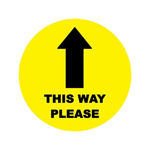 Image of 10 x this way please - social distancing landscape floor safety sign self adhesive vinyl weather proof label sticker - 10cm x 10cm - (SC-33)