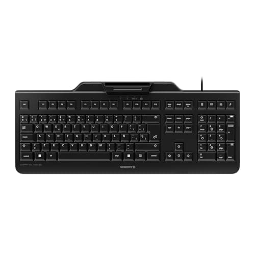 Image of CHERRY KC 1000 SC, Wired Security Keyboard with Integrated Card Reader, Spanish Layout (QWERTY), Plug & Play (USB-A), Flat Design, Black
