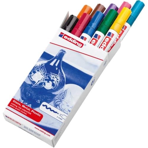 Image of edding 750 gloss paint marker - multi-coloured - set of 10 paint markers - round tip 2-4 mm - paint pen for glass, pebbles, wood, plastic, paper - waterproof, high coverage