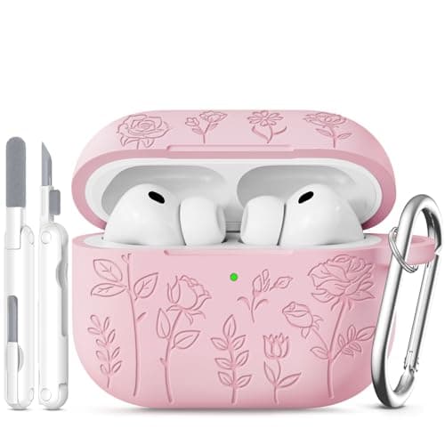 Image of TNSNK for AirPods Pro 3 Case (2025), Petal Engraved Soft Silicone Protective Case with Keychain & Cleaner Kit, Support Wireless Charging (Pink)