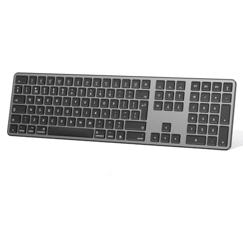Image of OMOTON Wireless Bluetooth Keyboard for Mac (MacBook/MacBook Pro/MacBook Air/iMac/iMac Pro/Mac Mini), Rechargeable Keyboard for Mac OS, with 3 Bluetooth channels, Quiet Typing, QWERTY UK Layout, grey