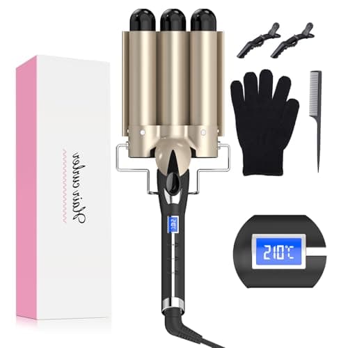 Image of Mermaid Hair Waver 32MM for Loose Beachy Waves, AIMERVO 3 Barrel Curling Iron 1.25", 14 Heat Settings up to 210°C Work on All Hair Types, Tourmaline Ceramic Coating, Heats up in 30S,Long&Medium length