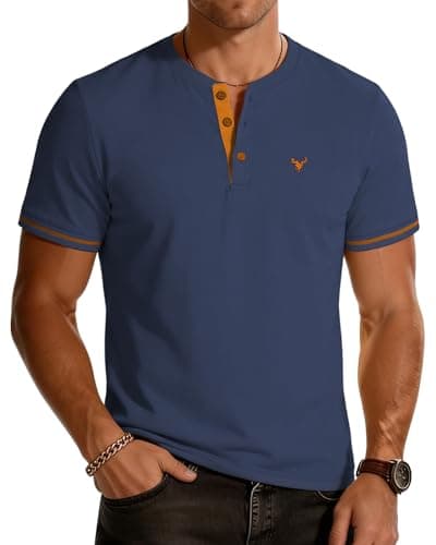 Image of KUYIGO Men's Short Sleeve T-Shirt Embroidered Shirt Tennis Golf Sports Tops L Navy