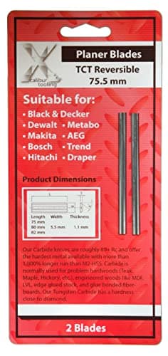 Image of 75mm Fit Black & Decker DN750 SR600 BD750 710 Carbide Planer Blades also fit Bosch 0590 1590 Trend PB28, Mafell HU75 TCT 1 Pair by Xcalibur Tooling Durable TCT Planer Knives with Two Cutting Edges