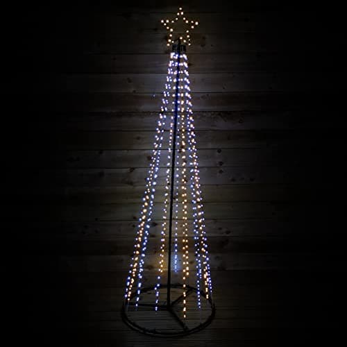 Image of Premier 4.5ft 1.4m Christmas Outdoor Black Pin Wire LED Pyramid Maypole Tree in Warm & Cool White Mix