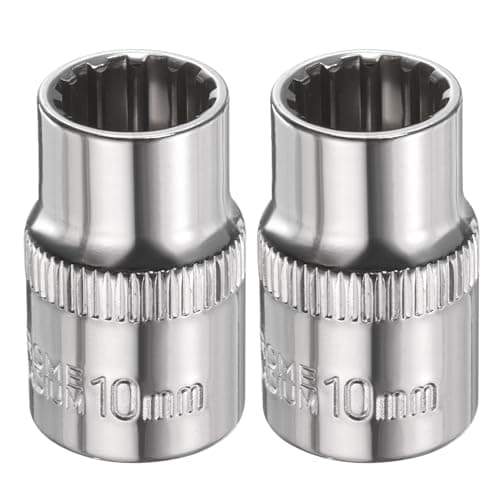 Image of sourcing map 2pcs 12 Points Socket 3/8" Drive 10mm Metric Shallow Impact Socket Cr-V Steel Chrome Plating Flip Sleeve Nut Driver Wrench for Home Auto Nuts Bolts Repair