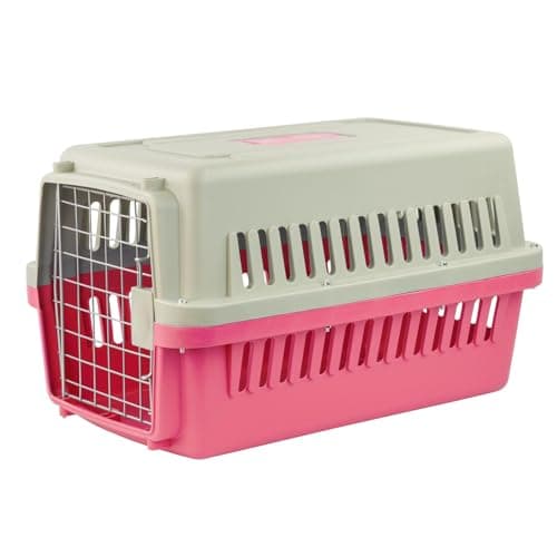 Image of KCT Medium Pink Plastic Cat Carrier Portable Cage Crate for Pet/Dog/Kitten/Puppy Carrier Travel Box