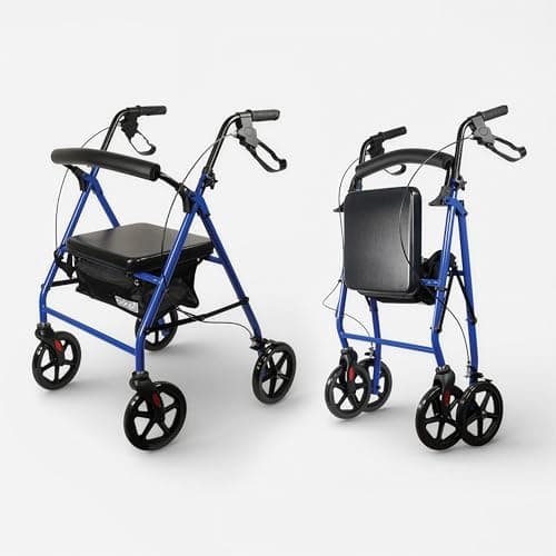 Image of Aidapt Folding Rollator Walker with Padded Seat, Steel Frame, 8 Inch Puncture‑Proof Wheels, Walking Aid with Brakes, Shopping Bag & Adjustable Handles for Seniors and Elderly