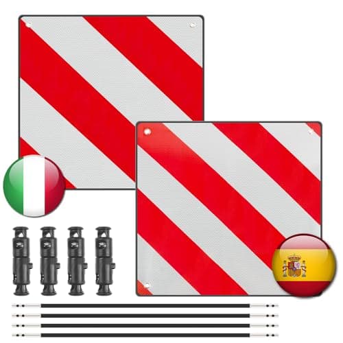 Image of Wxeadu 2 in1 Aluminium Warning Sign for Italy/Spain, 50X50cm Warning Sign Italy and Spain with 4 Tie Down Strap, PVC Reflective WarningSign for Rear Carrier,Bicycle Carrier,Motorhome,Caravan Towing