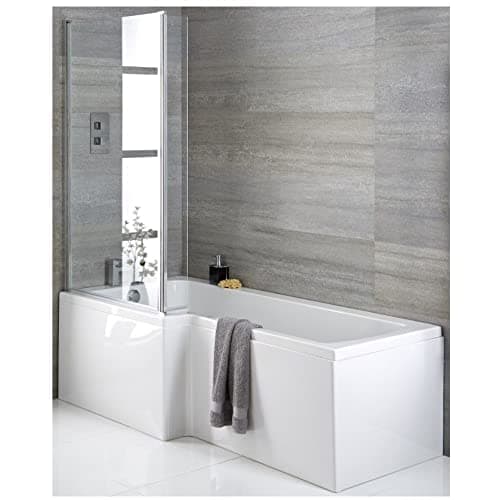 Image of Milano Elswick White 1700mm x 850mm Left Hand Square Shower Bath Chrome Screen