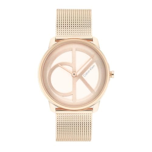 Image of Calvin Klein Analogue Quartz Watch for Men and Women Iconic MESH - 35MM Collection with Carnation Gold Colored Stainless Steel Mesh Bracelet - 25200035