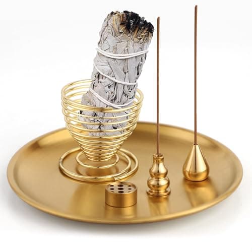 Image of 5-in-1 Brass Incense Burner - 9-Hole Holder for Sticks, Cones, Coils - Home, Yoga, Meditation Accessories