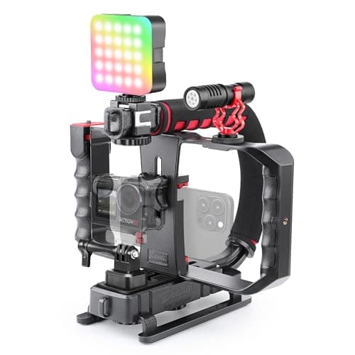 Image of Zeadio Smartphone Camera Stabilizer, All-in-One Video Rig Kit with Phone Cage, RGB Video Light, Microphone, Action Camera Adapter, Compatible with Smartphones, Action Camera, DSLR, Cameras etc