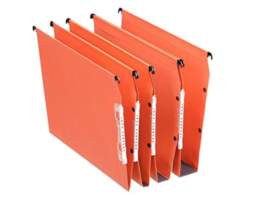 Image of Esselte Orgarex A4 Lateral Suspension Files, 25 Pack, Orange, Recycled Card, V-Base, Integrated Side Labels