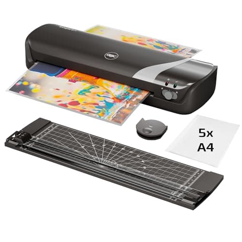 Image of GBC Inspire+/Rexel 4-in-1 A4 Laminator Machine Set with Paper Cutter, Corner Rounder, 5 Laminating Pouches A4, Quick 4-Min Warm-Up time, Cold Lamination Setting, Ideal for Home/School, Black (4410035)
