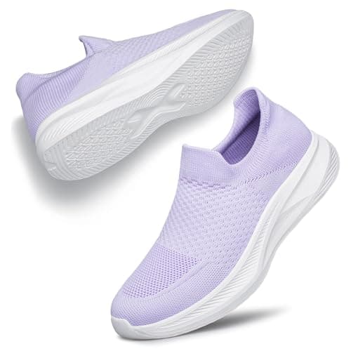Image of Raoendis Women Slip On Trainers Workout Shoes Ladies Slip On Sneakers, Comfortable Breathable Lightweight Mesh Running Shoes Fashion Casual Purple Size 5