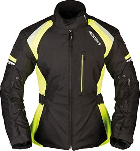 Image of Modeka Violetta Lady Waterproof Motorcycle Jacket Black Neon Yellow 38