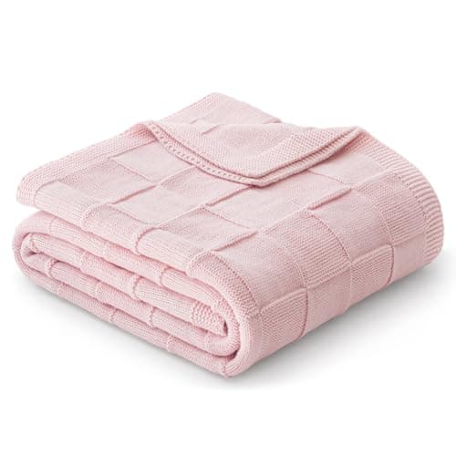 Image of Whale Flotilla Knit Throw Blanket for Couch, Soft Fuzzy Decorative Knitted Blanket for Sofa Bed, Lightweight Cozy Warm Throws, 130x150 CM, Pink