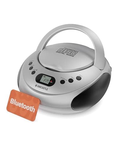 Image of Portable Bluetooth CD Boombox with FM radio | CD, CD-R, CD-RW | 30 Presets | Easy Controls, LED Display, Headphone Jack | OAKCASTLE CD250 (Silver)