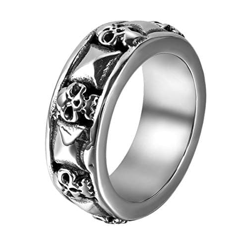 Image of JewelryWe Stainless Steel Skull and Pyramid Combination Cast Band Ring (Size N)