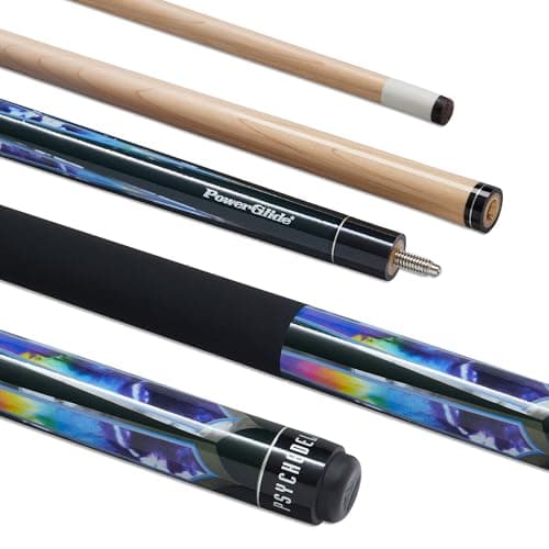 Image of POWERGLIDE One 2-Piece Pool Cue Stick | Psychedelic | Ramin Shaft and Butt with Colourful Decal Design | Pool Joint with Plastic Collar | Full Size 57' | 13 mm