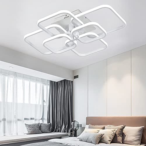 Image of XEMQENER Modern LED Ceiling Light with 6 White Squares, 102W Flush Mount Pendant Light, Acrylic Chandelier for Living Room Bedroom Dining Room, 6000K Cool White Light Only [Energy Class A++]